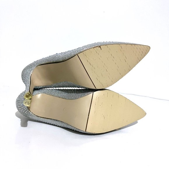 Geyunya Glitter Silver Sparkle Crystal Effect Cinderella Bridal Prom Heels - Picture 14 of 17